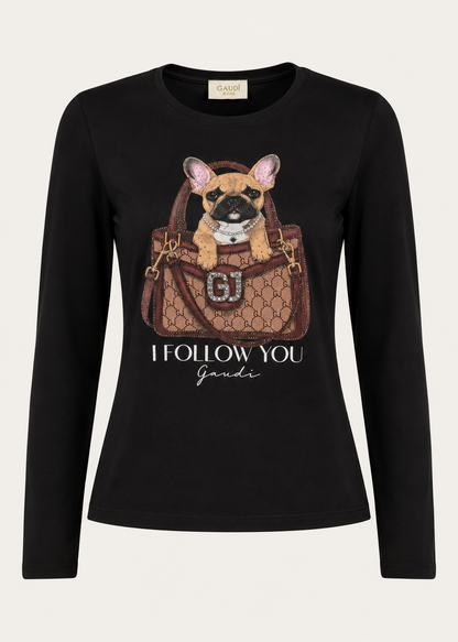 T-shirt da donna in jersey con stampa e strass