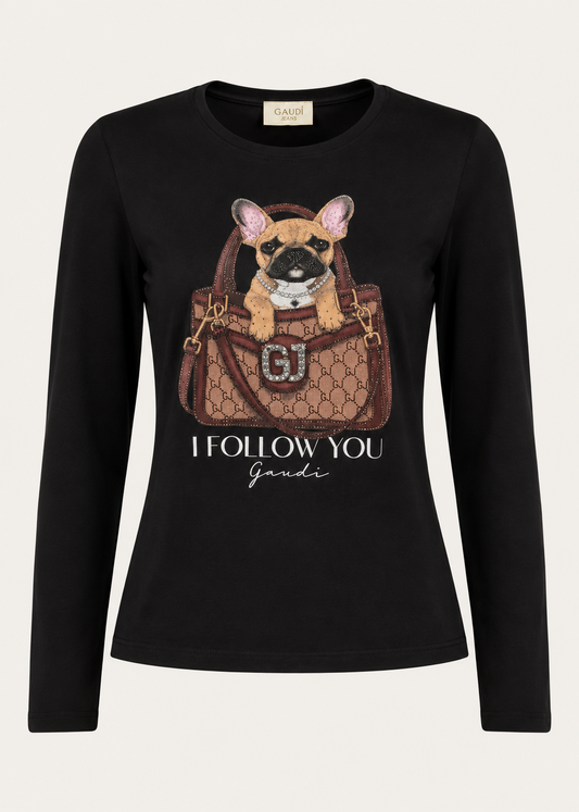 T-shirt da donna in jersey con stampa e strass