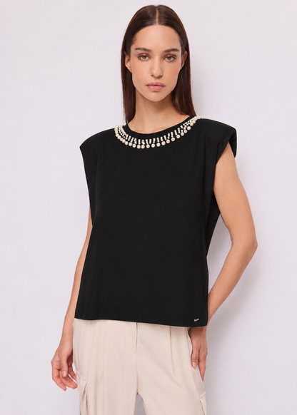 T-shirt nera da donna in jersey