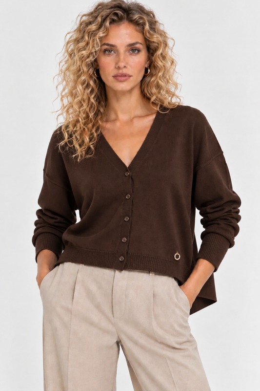 Cardigan marrone con scollo a "V"