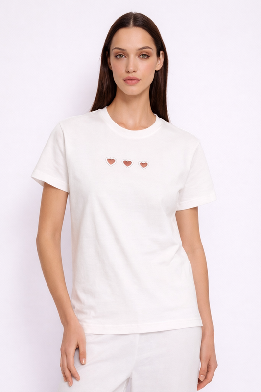 T-shirt 100% cotone con cuoricini