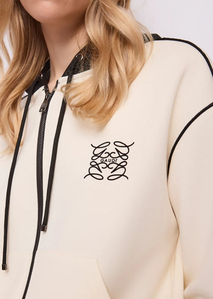 Felpa bianca da donna con cappuccio e zip