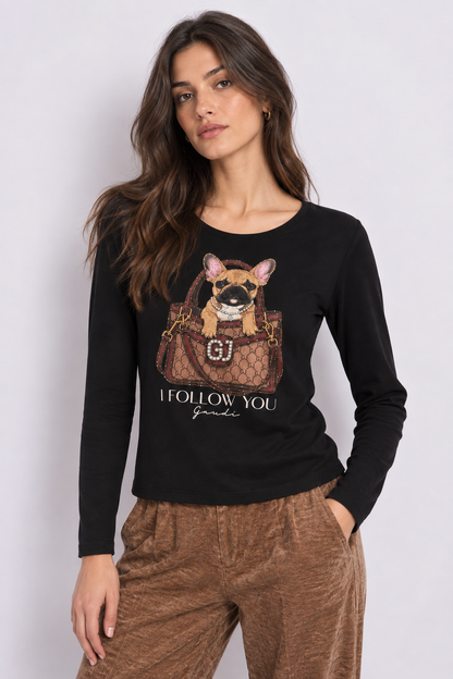 T-shirt da donna in jersey con stampa e strass