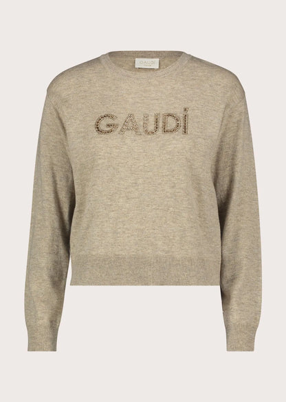Maglia beige da donna con borchie e strass
