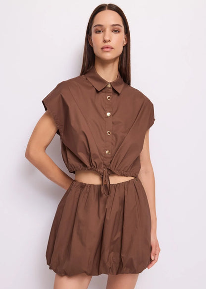 Camicia marrone da donna in popeline di cotone