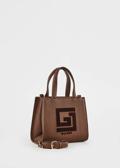 Mini shopping bag marrone con logo e tracolla