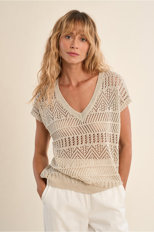 T-shirt lavorata a maglia argento