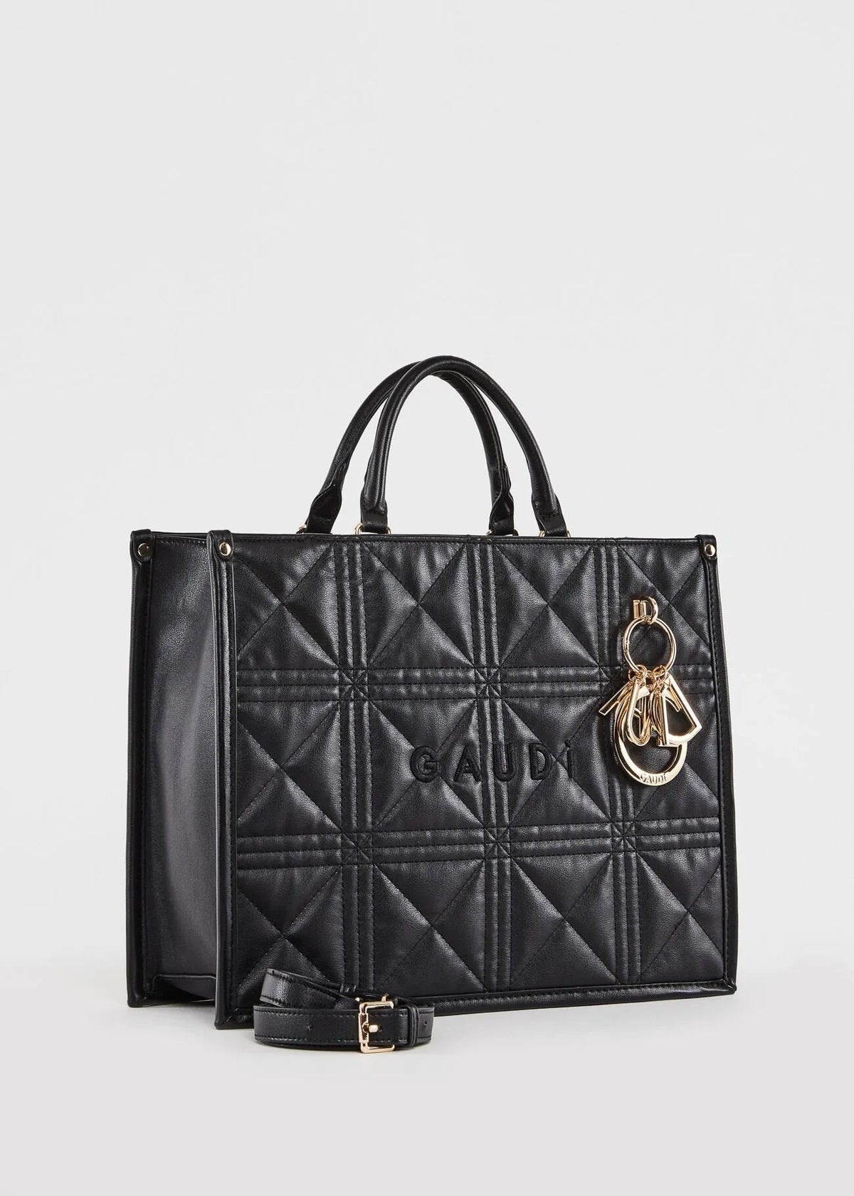 Shopping bag matelassé nera con charm