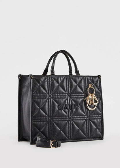 Shopping bag matelassé nera con charm