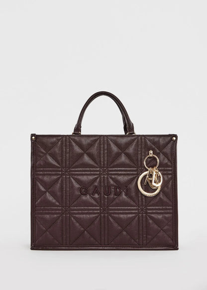 Shopping bag matelassé bordeaux con charm