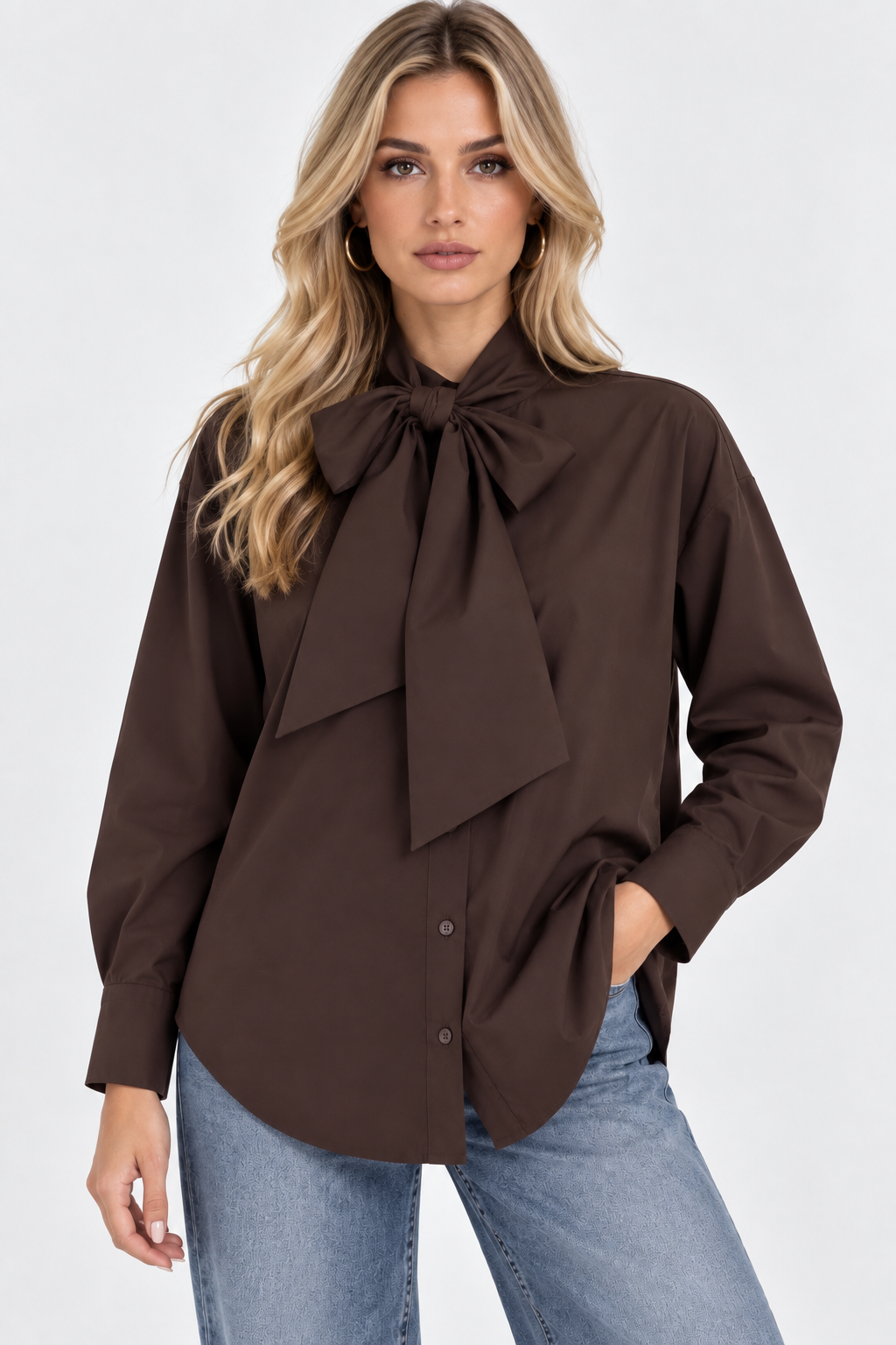 Camicia da donna in popeline con fiocco
