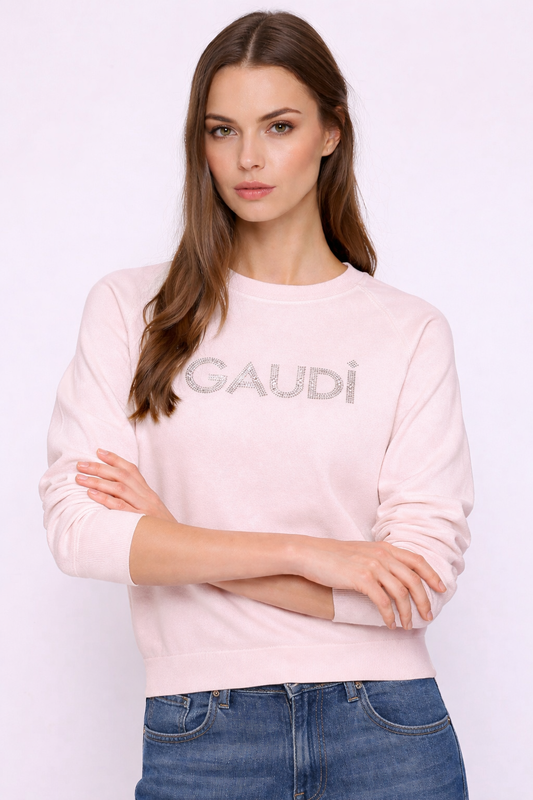 Maglia rosa da donna con logo e strass