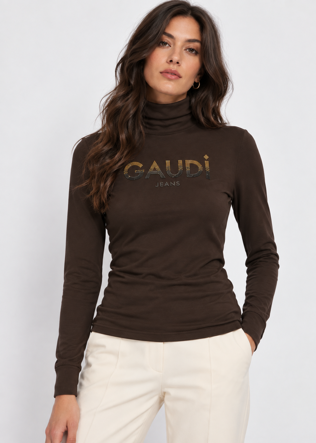 T-shirt da donna con collo dolcevita e logo