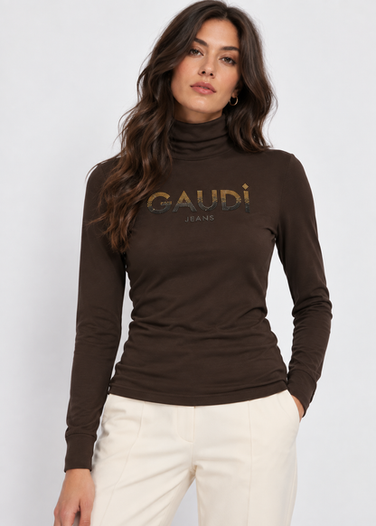 T-shirt da donna con collo dolcevita e logo