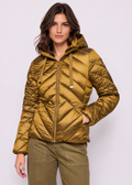 Piumino corto da donna in nylon con cappuccio verde oliva