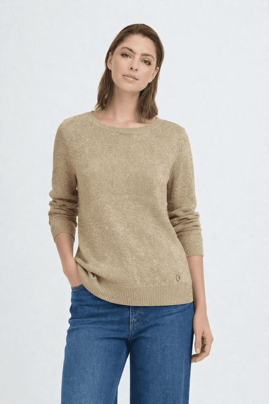 Maglioncino in filo beige con lurex oro
