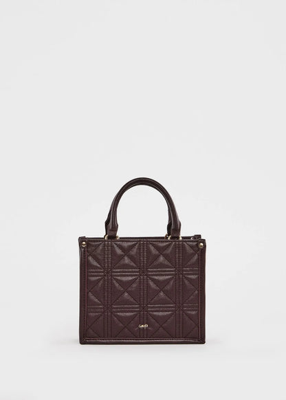 Mini shopping bag matelassé bordeaux con charm