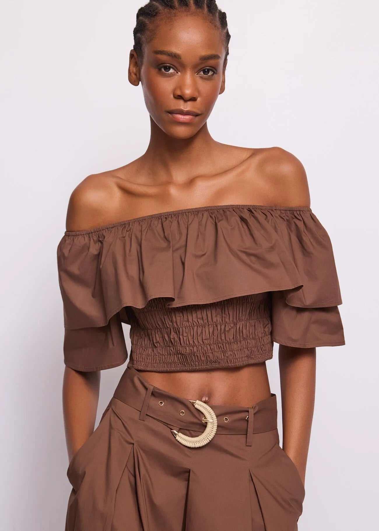 Top off the shoulder da donna in popeline