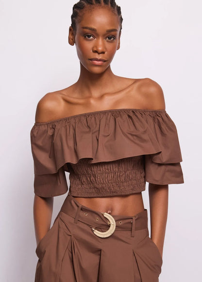 Top off the shoulder da donna in popeline