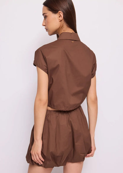 Camicia marrone da donna in popeline di cotone