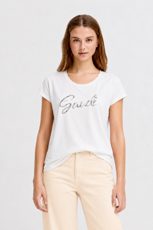 T-shirt da donna con scritta in corsivo