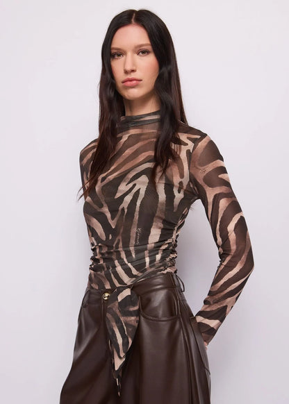 T-shirt animalier da donna con collo alto