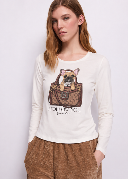 T-shirt da donna in jersey con stampa e strass