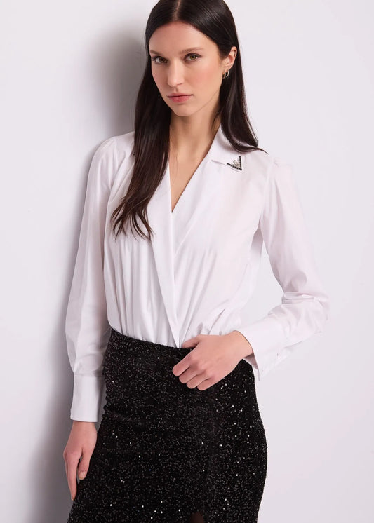 Body da donna con revers e strass