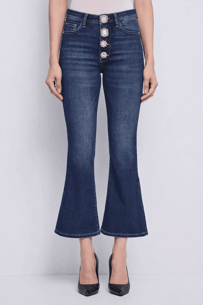 Jeans flare con bottoni gioiello