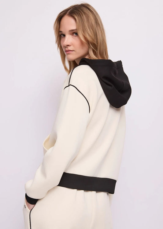 Felpa bianca da donna con cappuccio e zip