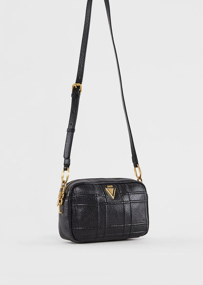 Borsa crossbody nera in similpelle check