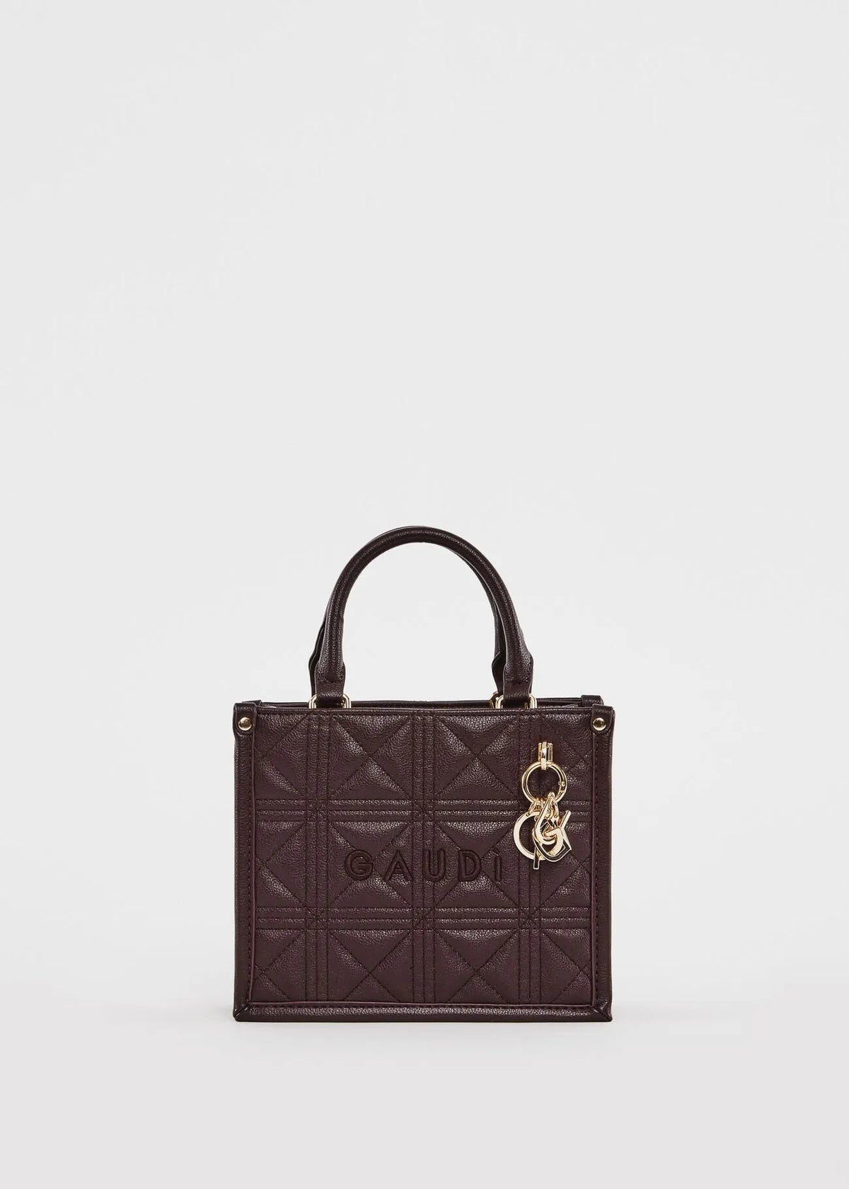 Mini shopping bag matelassé bordeaux con charm