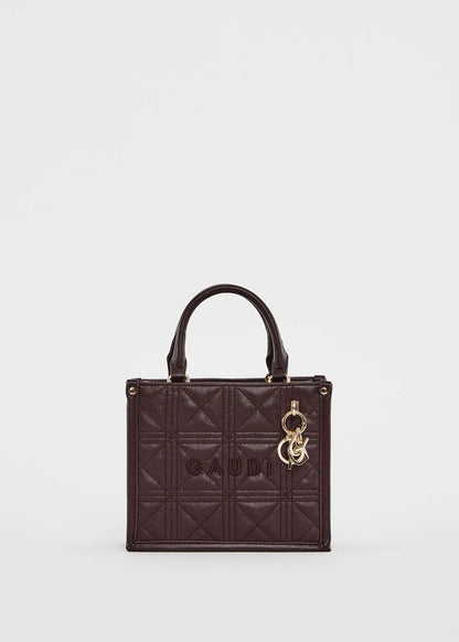 Mini shopping bag matelassé bordeaux con charm