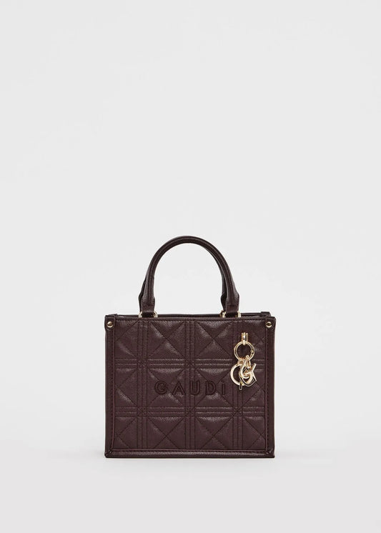 Mini shopping bag matelassé bordeaux con charm