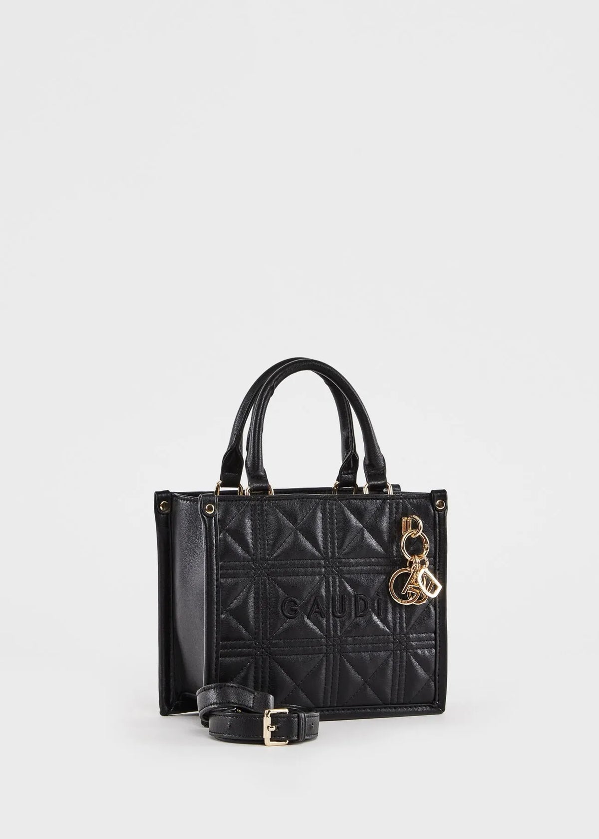 Mini shopping bag matelassé nera con charm