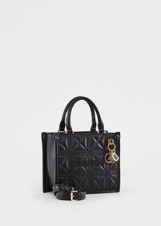 Mini shopping bag matelassé nera con charm