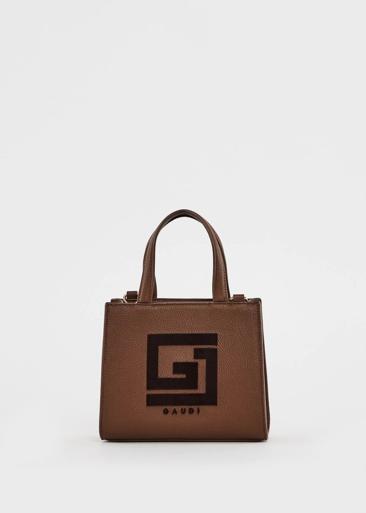 Mini shopping bag marrone con logo e tracolla