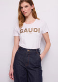 T-shirt bianca da donna in jersey elasticizzato