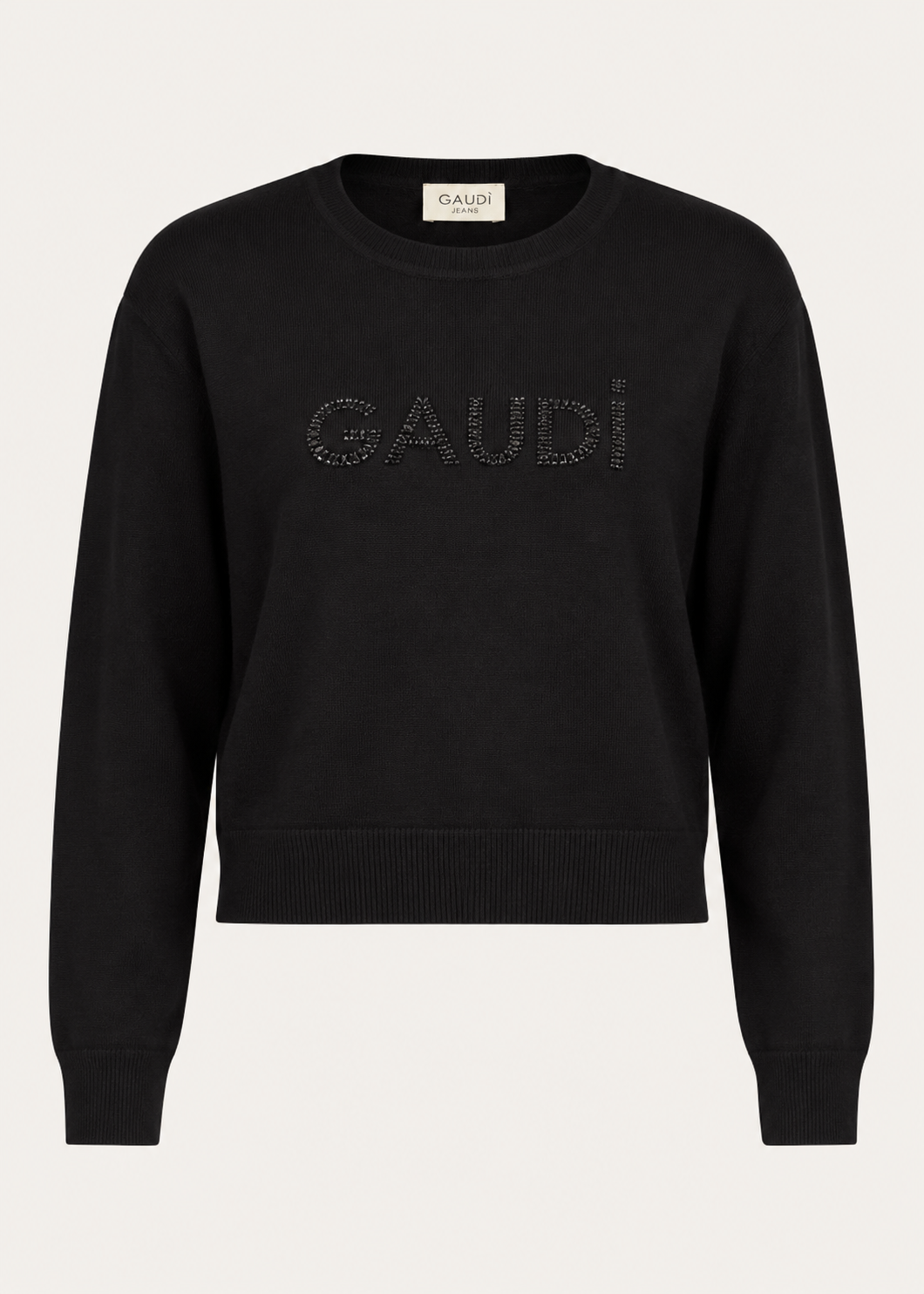 Maglia nera da donna con borchie e strass
