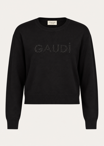 Maglia nera da donna con borchie e strass