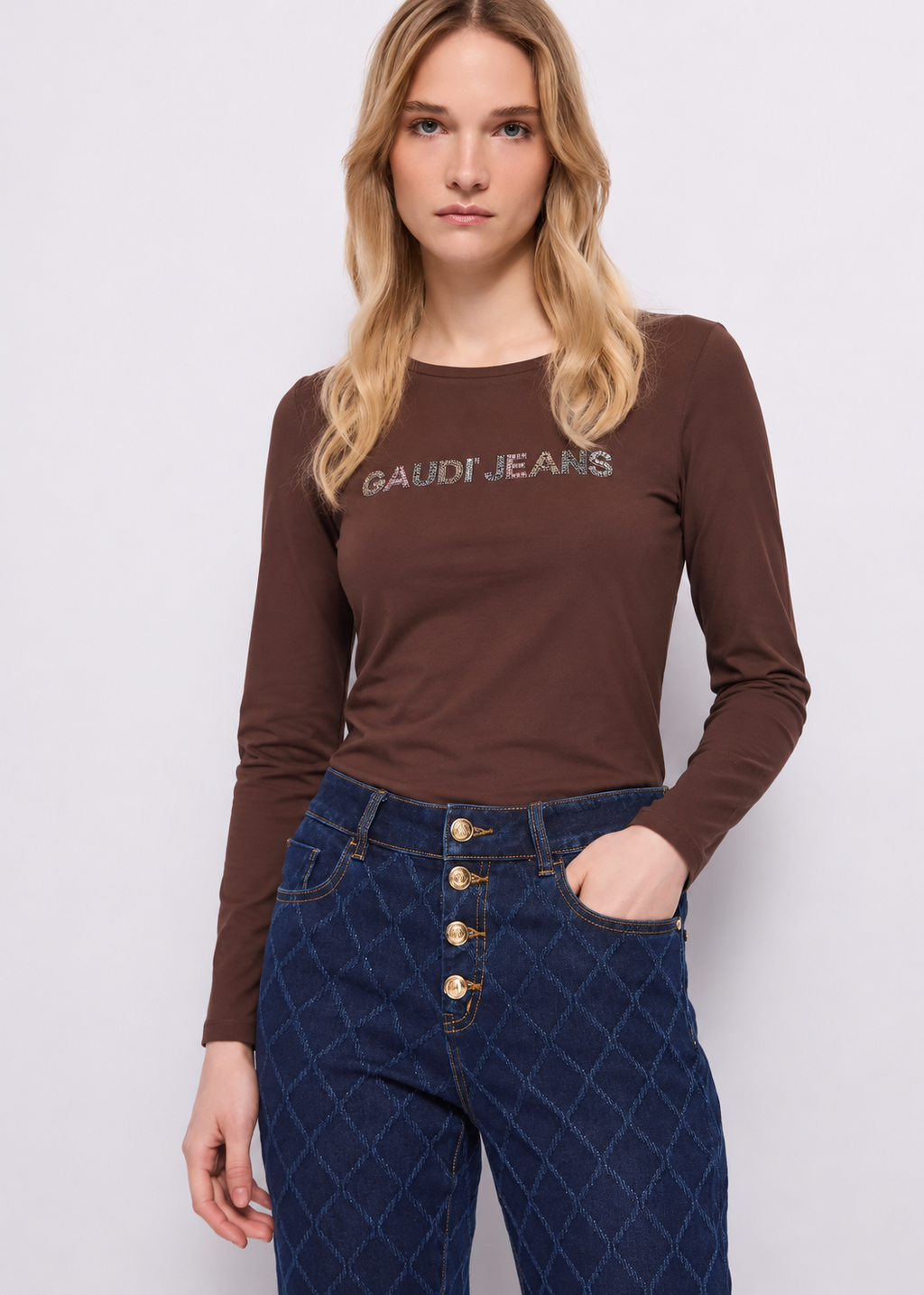 T-shirt da donna in jersey con maniche lunghe