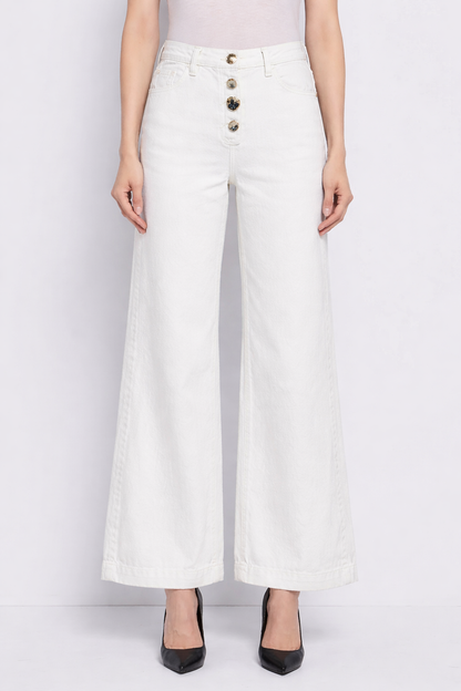 Jeans bianco bottoni gioiello