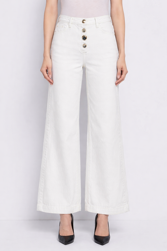 Jeans bianco bottoni gioiello