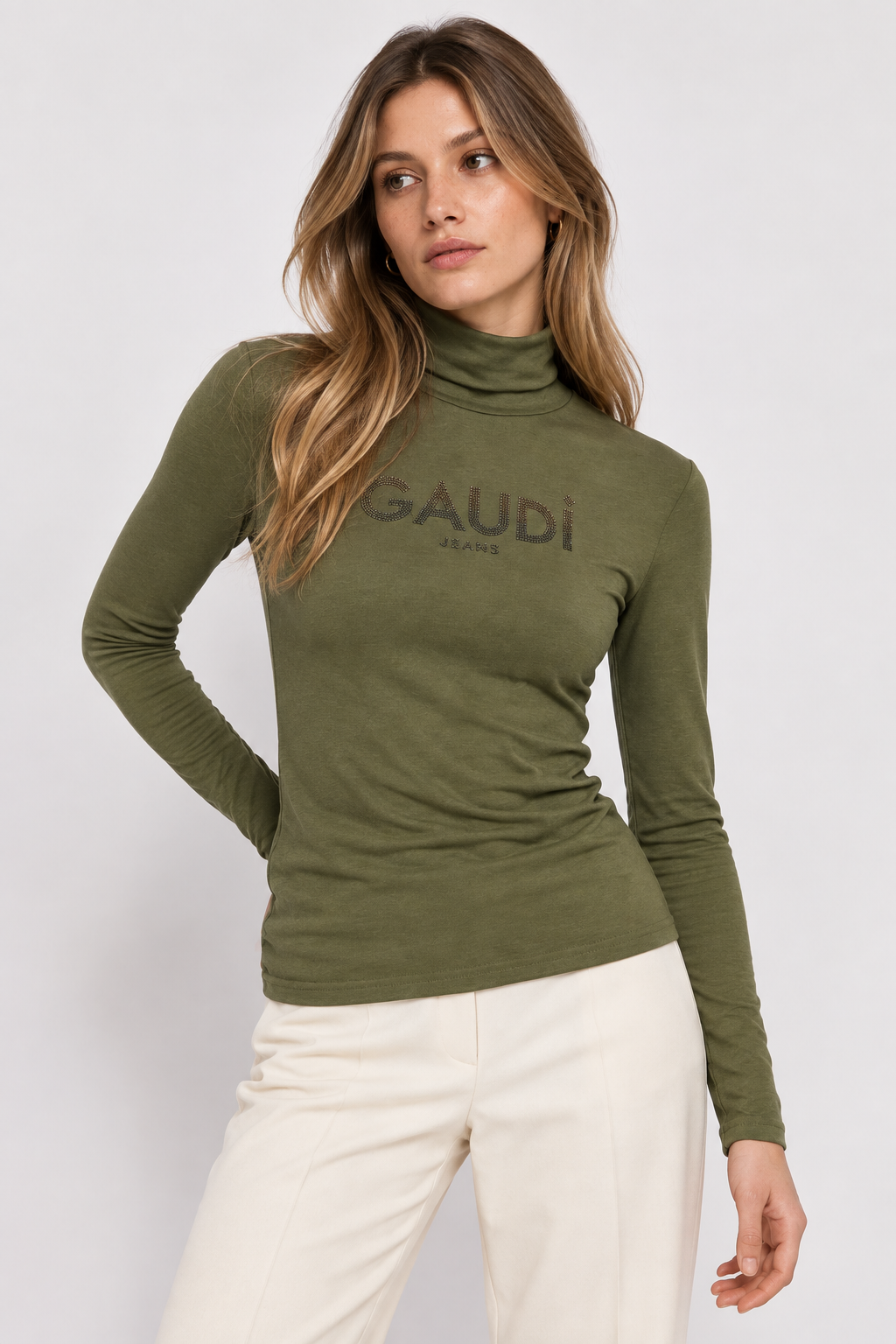 T-shirt da donna con collo dolcevita e logo