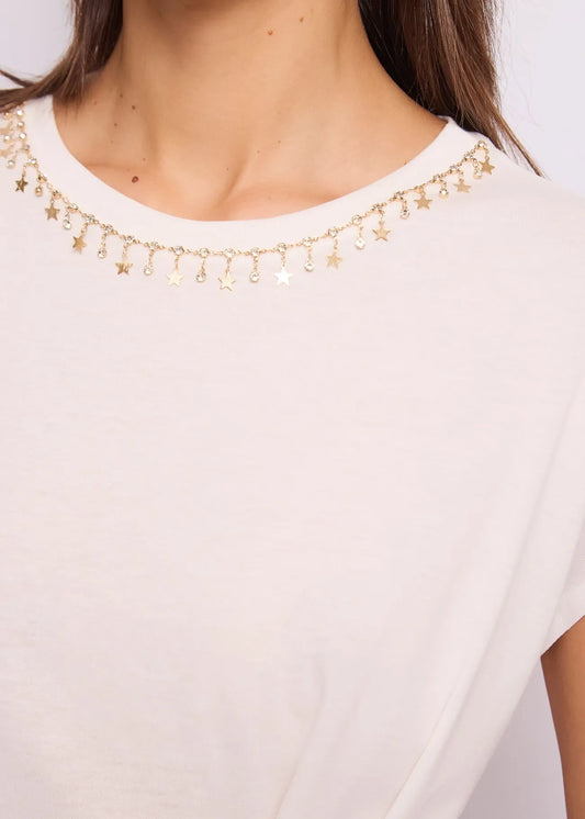 T-shirt bianca da donna con charms
