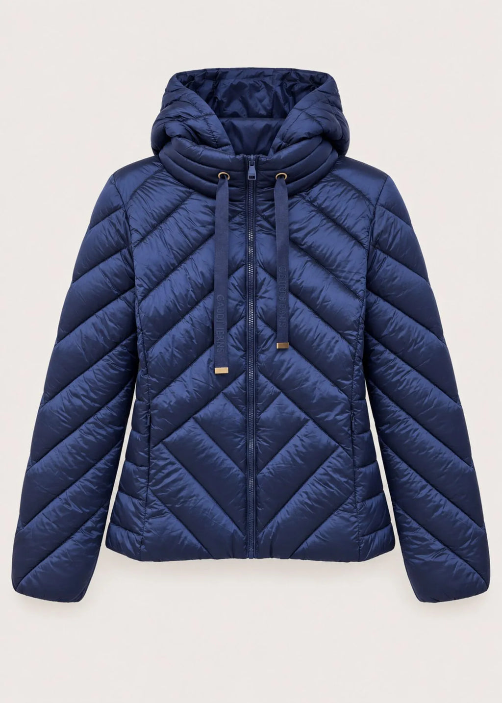 Piumino corto da donna in nylon con cappuccio blu elettrico