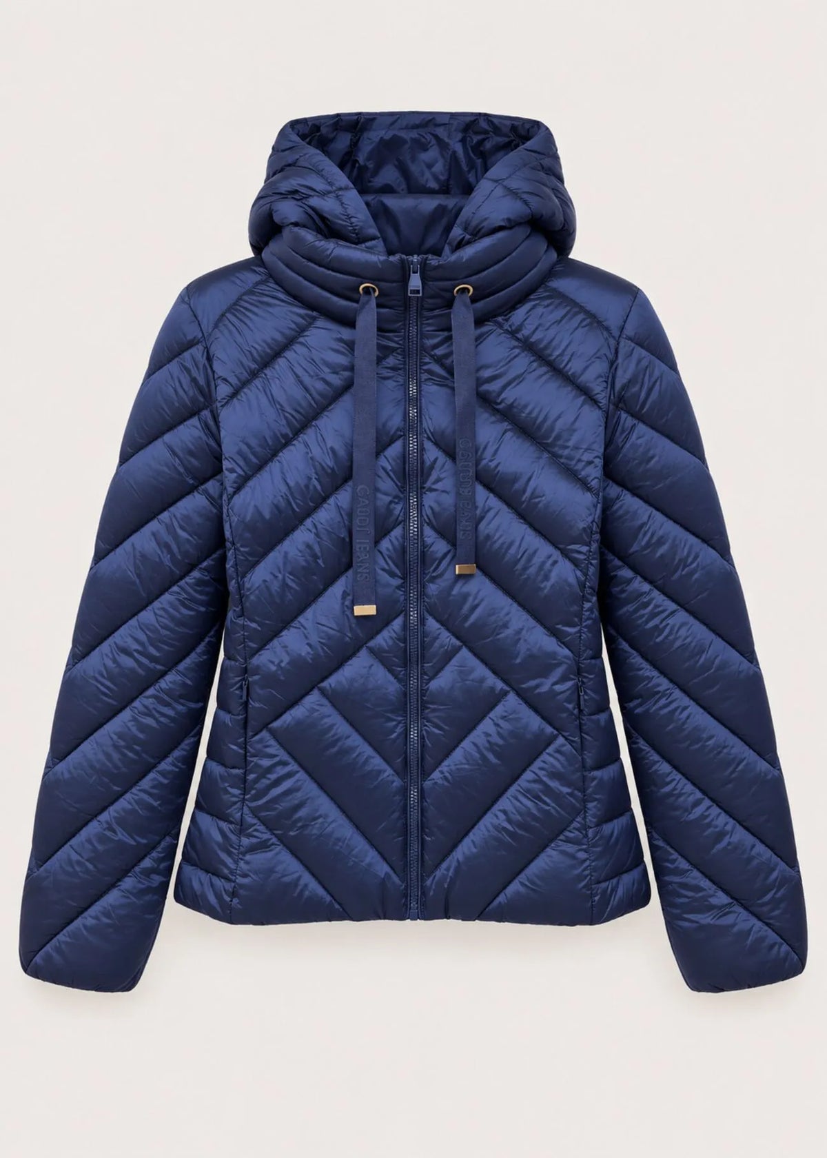 Piumino corto da donna in nylon con cappuccio blu elettrico