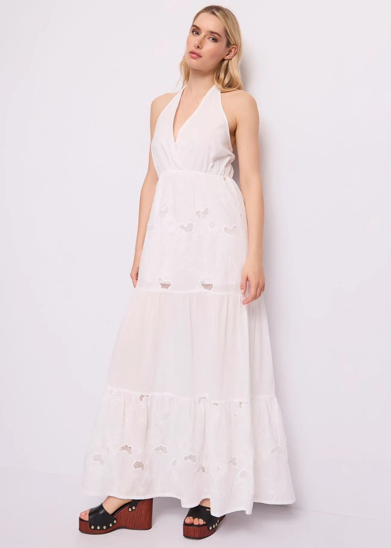 Abito bianco da donna in cotone ricamato