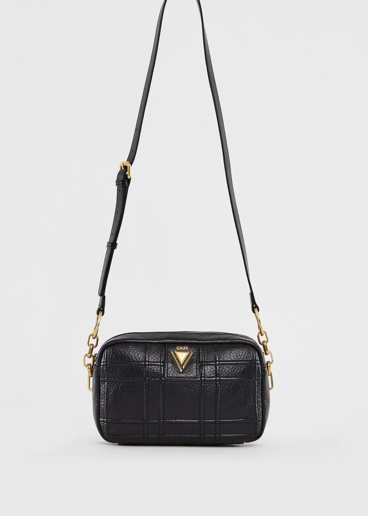 Borsa crossbody nera in similpelle check