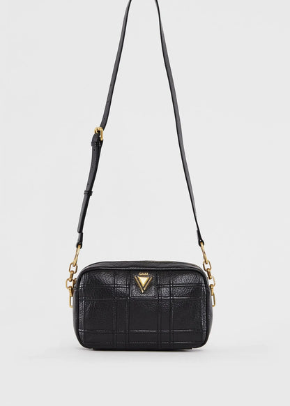 Borsa crossbody nera in similpelle check